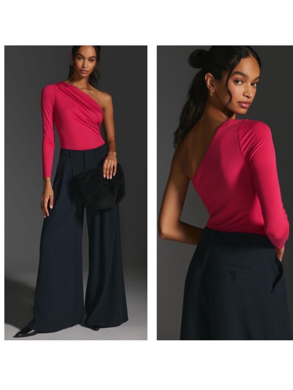 Anthropologie Maeve One-Shoulder Long-Sleeve Bodysuit in Bright Pink